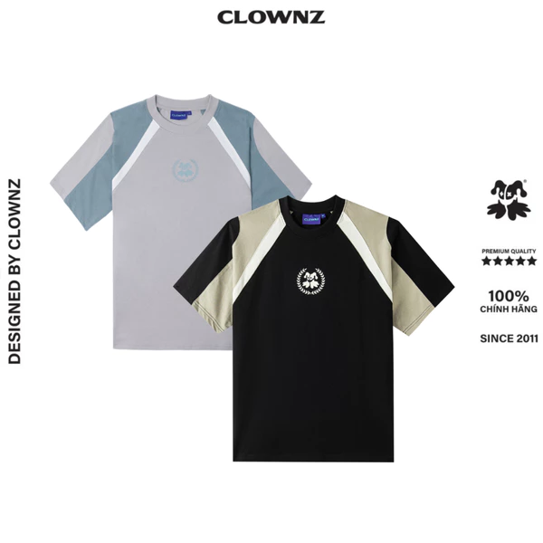 Áo thun raglan local brand Clownz Paneled vải cotton cao cấp, unisex nam nữ, màu basic