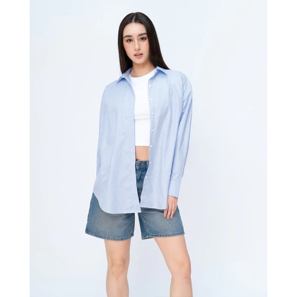 RUBIES Striped Shirt - Áo Sơ Mi Nữ Vải Kate Silk Dáng Rộng Oversize Tay Dài Cổ Đức