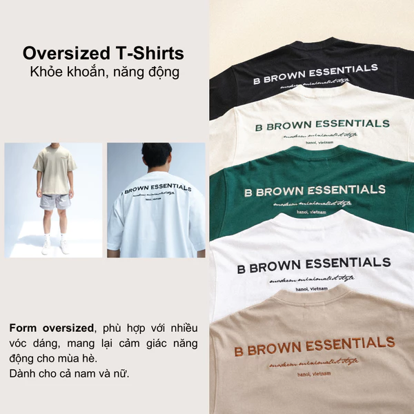 Áo phông local brand B Brown form oversized nam nữ, chất liệu vải dày hình thêu cao cấp