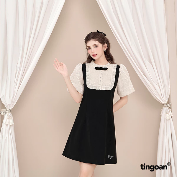 TINGOAN® - Váy đầm đáp kim tuyến be lấp lánh đính nơ cổ MOON LOVER/BL ver 2 (2000200466338)