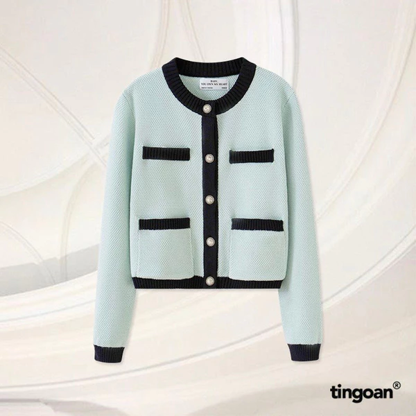 TINGOAN® - Áo len xù cardigan 4 túi mint viền đen JENNIFER CARDIGAN/MINT