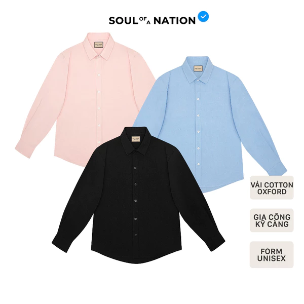 [GIÁ TRẢI NGHIỆM] Áo SƠ MI TRƠN unisex CAO CẤP form basic SOUL OF A NTION - Đen/ Hồng/ Xanh dương