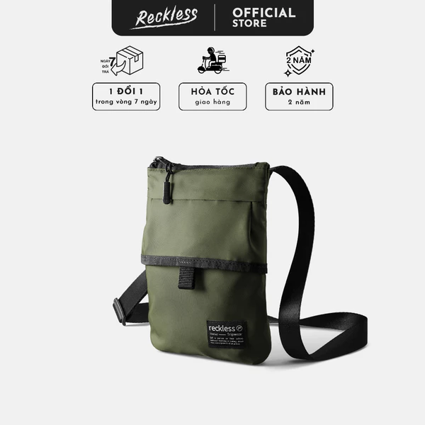 Túi Đeo Chéo Unisex Thương hiệu Recklesstripwear - Nylon Crossbody Bag - Vải Nylon Twill trượt nước, trọng lượng nhẹ