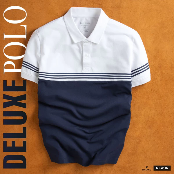 Áo polo nam can phốI  Horizontal Color Scheme  logo Torano ngắn tay, thoáng khí, trơn bo kẻ dệt n gang ESTP015