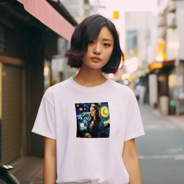 Áo thun cotton 100% unisex, phong cách thời trang hàng đầu in hình Mona Lisa và Starry Night Van Gogh