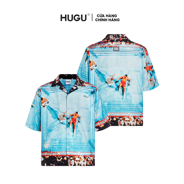 Áo sơ mi tay ngắn họa tiết cuban shirt local brand HUGU - THE GREATEST MATCH - vải lụa, form regular, in chuyển nhiệt