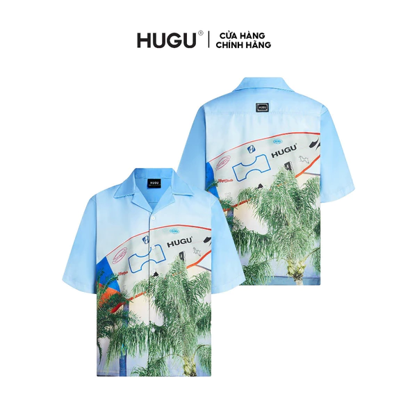 Áo sơ mi họa tiết cuban shirt local brand HUGU - SURFBOARD - vải lụa, form regular, tag logo kim loại, in chuyển nhiệt