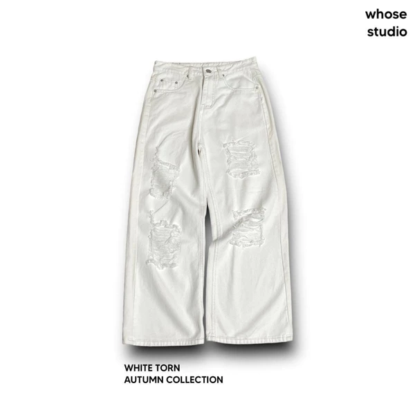 WHITE TORN BAGGY JEANS - Quần jeans trắng rách tưa 1125