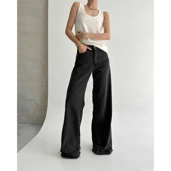 HIGHCHIC - SMOKE JEANS - QUẦN JEANS DÁNG SUÔNG XÁM ĐEN