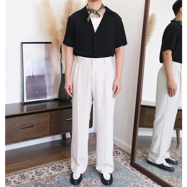 Quần âu nam cạp cao ống rộng phủ giày có xếp li, form relaxed -  B Brown Pleated Trouser