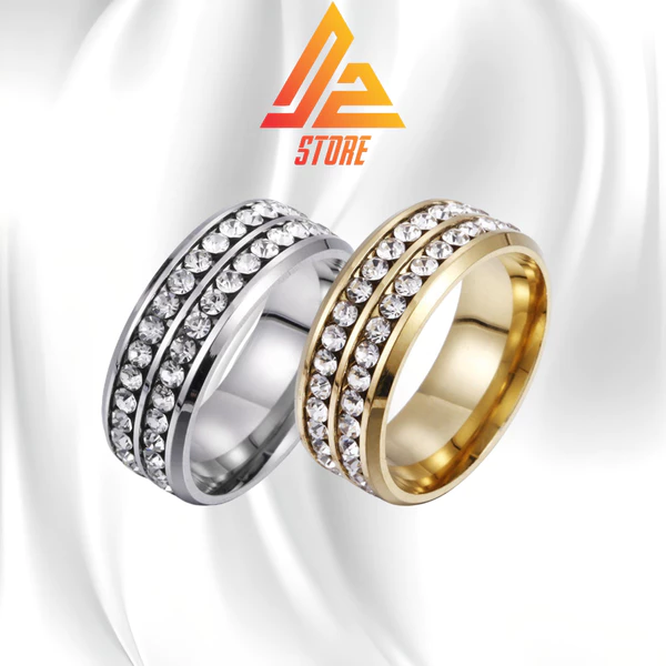 Nhẫn DZ Digem khắc tên theo yêu cầu - Nhẫn 2 hàng kim cương Titanium [Bảo hành 5 năm]