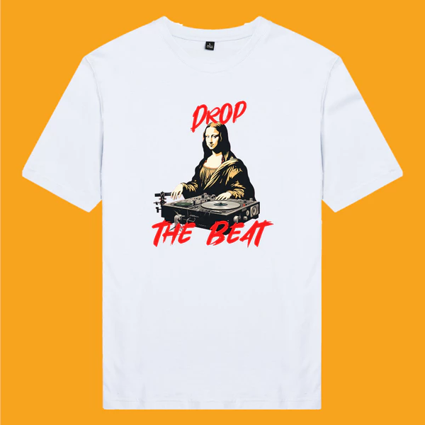 Áo thun cotton 100% unisex, phong cách thời trang in hình Mona Lisa Drop the beat