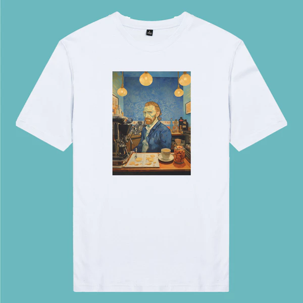 Áo thun cotton 100% unisex, phong cách thời trang in hình Van Gogh Barista