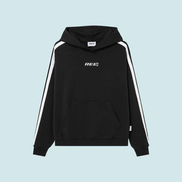 Local Brand Ree - Áo Hoodie Đen Sọc Trắng Form Boxy