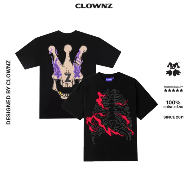 Áo thun tay lỡ, tee phông xương local brand unisex ClownZ Skull nhiều màu form rộng, cotton