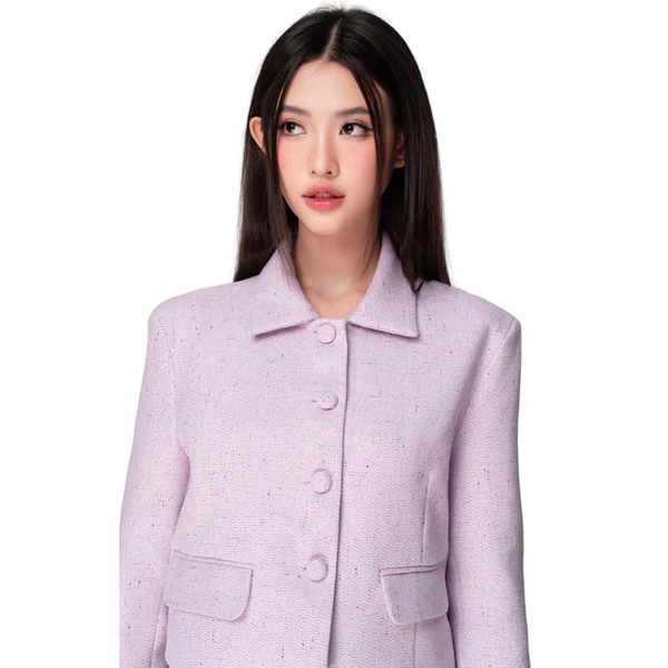 RUBIES Laura Blazer - Áo Khoác Kiểu Nữ Vải Tweed Bố Dáng Ngắn Cropped Jacket Tay Dài Cổ Bẻ