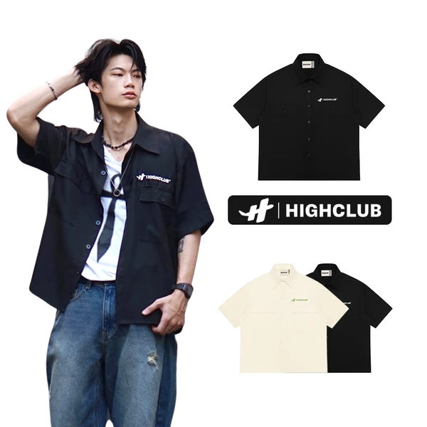 Áo Sơ Mi HIGHCLUB BOXY - Thêu logo - UNISEX - ĐEN/KEM