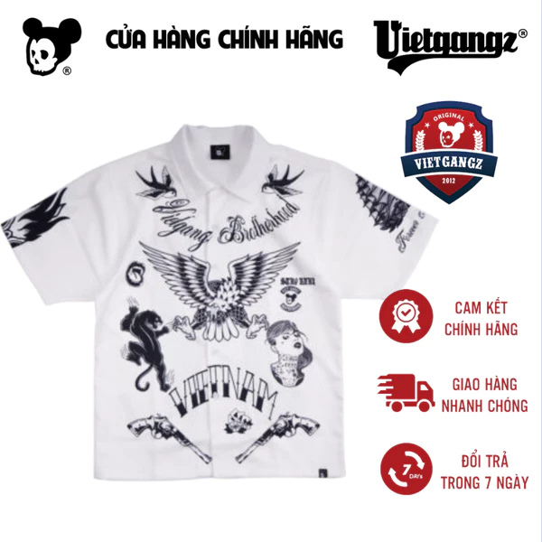 Áo Sơ Mi Unisex Form Rộng Phong Cách Đường Phố Chính Hãng VIETGANGZ "Dân Chơi"  COTTON 100% Thấm Hút Mồ Hôi Cực Tốt