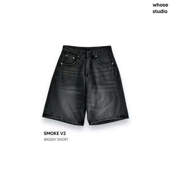 SMOKE V2 BAGGY SHORT - Quần short qua gối đen 1302