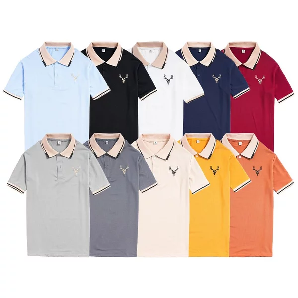 Áo thun polo nam có cổ thêu logo nai thời trang