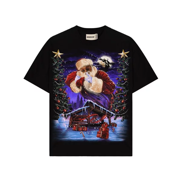 Áo Thun SCARY SANTA CLAUS Nam/nữ màu ĐEN cổ tròn - HIGH CLUB chính hãng
