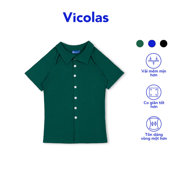 Áo croptop nữ tay ngắn cổ bẻ khoét vai Vicolas - VICO18