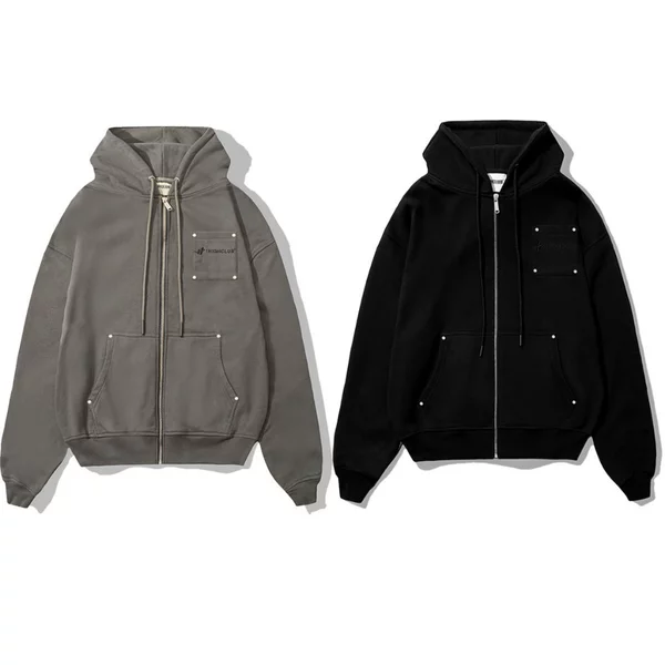 Áo khoác BASIC HOODIE BOXY ZIP - ĐEN/ XÁM - UNISEX- HIGHCLUB chính hãng
