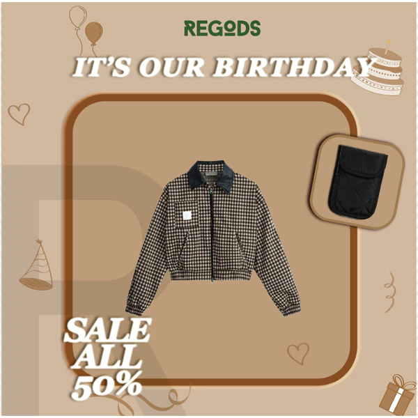 Áo khoác cổ bẻ vải dạ Tartan Zipped Jacket Regods form crop nữ