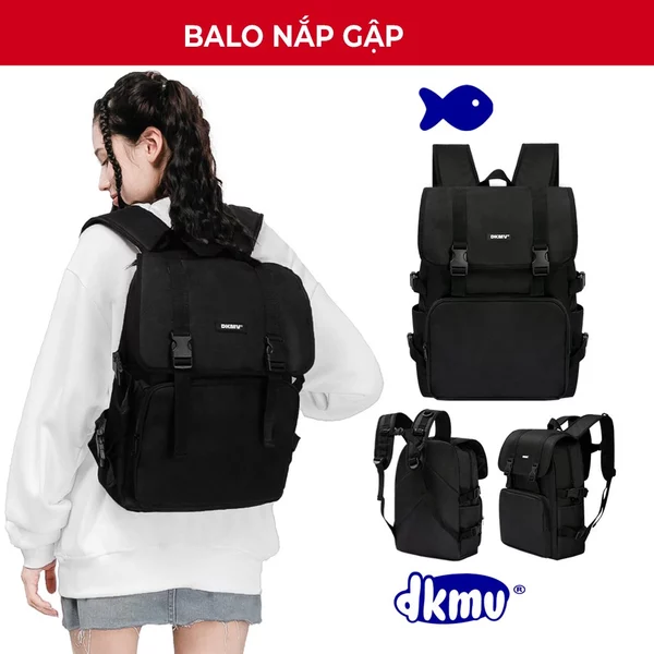 Balo nữ đi học màu đen DKMV Basic Rubber Tag Backpack | K-P16