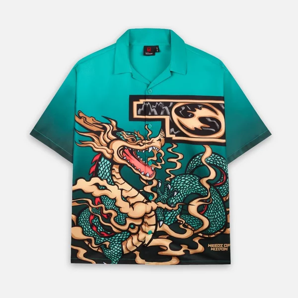 Áo sơ mi NEEDS OF WISDOM Dragon Printed Shirts - Green - Local Brand Chính Hãng