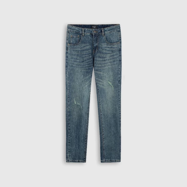 Quần jean nam ROWAY, vải denim co giãn nhẹ, form slim | Jean xanh rách
