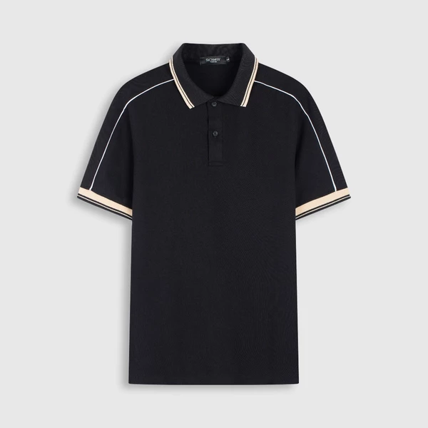 Áo Polo nam ROWAY cotton thoáng mát, thấm hút, không nhăn form regular, polo cổ sọc be