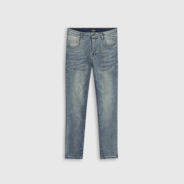 Quần jean nam ROWAY, vải denim co giãn nhẹ, form slim | Jean xanh xước