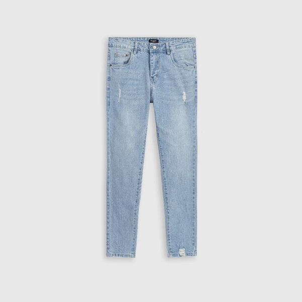 Quần jean nam ROWAY, vải denim co giãn nhẹ, form slim | Jean xanh sáng