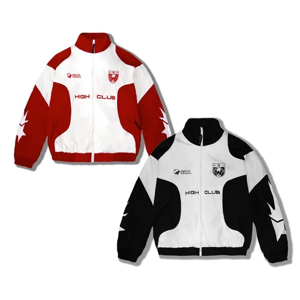 Áo khoác STAR TRACK JACKET HIGH CLUB màu Trắng/ đỏ và trắng/ đen - vải dù cổ đứng form oversize