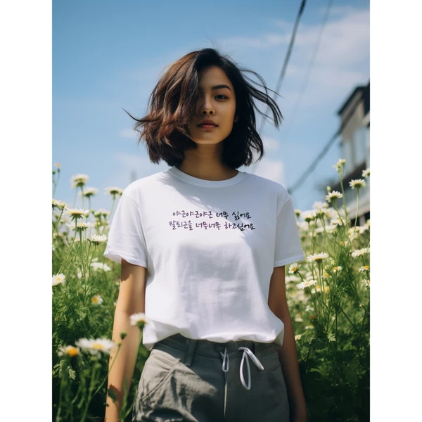 Áo thun cotton 100% unisex in chữ Hàn Quốc I really hate working over time