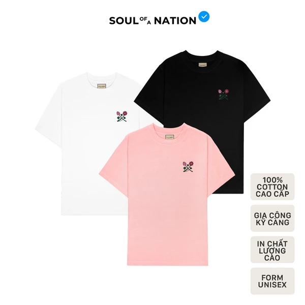 Áo thun unisex In thủ công cao cấp hình HOA SEN MINI form basic 100% cotton premium SOUL OF A NATION - Trắng/Đen/Hồng