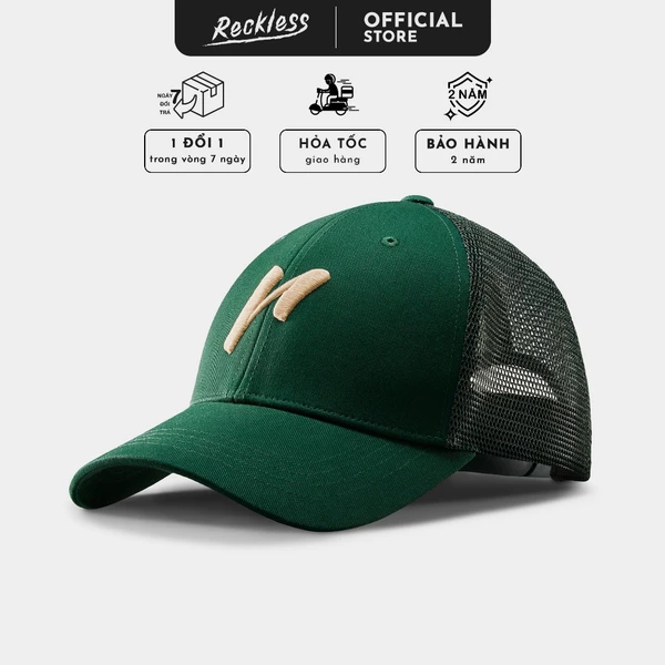 Mũ/Nón Lưỡi Trai Unisex Thương hiệu Recklesstripwear Signature Mesh-Back Cap - Vải Kaki Cotton, phối lưới
