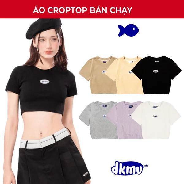 Áo croptop nữ tay ngắn ôm body DKMV màu trắng, kem, đen Hebe Croptop | K08-T9