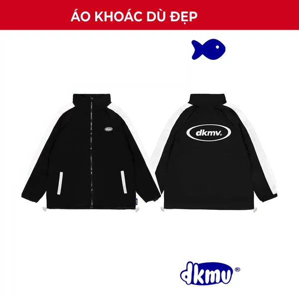Áo khoác dù form rộng màu đen phối tay sọc cổ trụ DKMV Highlight Jacket | K11-AK1