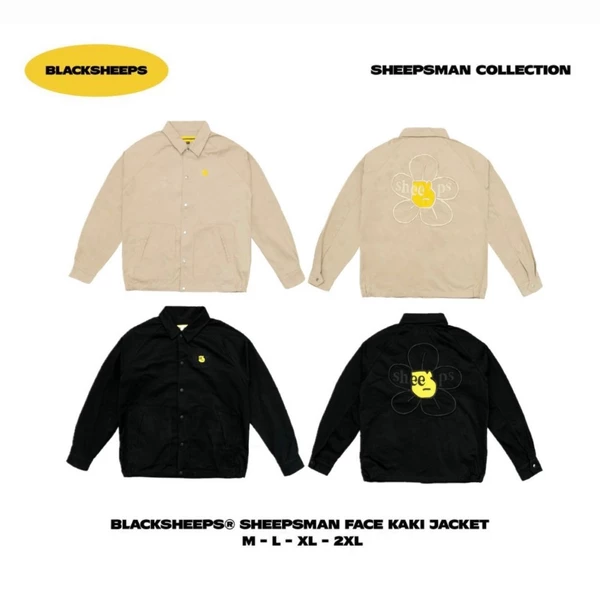 Áo khoác kaki BLACKSHEEPS Nút bấm màu kem in hình Sheepsman Face