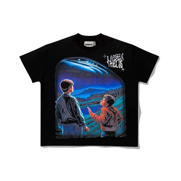 Áo thun U.F.O Tee HIGHCLUB Tay lỡ cổ tròn màu ĐEN - UNISEX