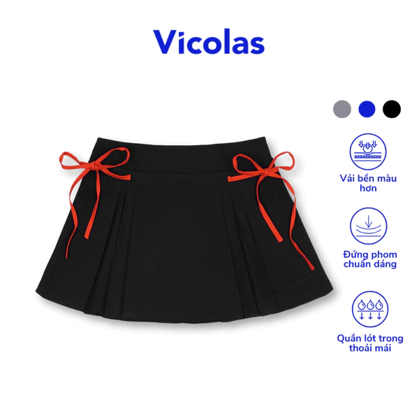 Chân váy ngắn kaki cạp trễ Vicolas xếp ly cột nơ - VA3