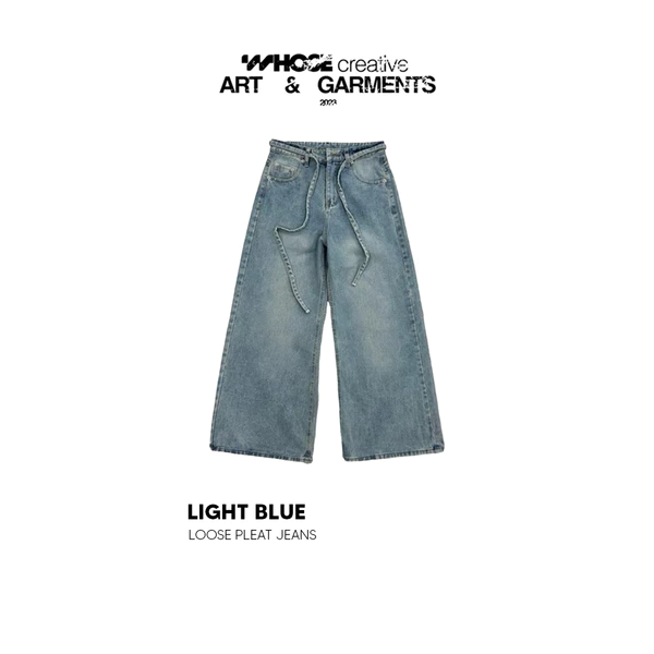 LIGHT BLUE LOOSE PLEAT WIDE JEANS - Quần jeans ống rộng thùng thình 1285