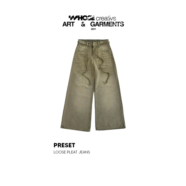 PRESET WASH LOOSE PLEAT PANTS - Quần dài dây thựng màu vàng nâu 1239