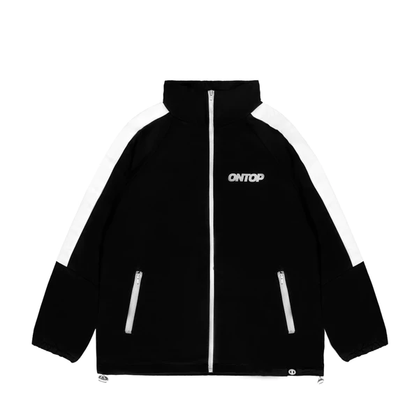 Áo khoác dù local brand ONTOP nam nữ 2 lớp màu đen viền tay trắng form rộng Bold Track