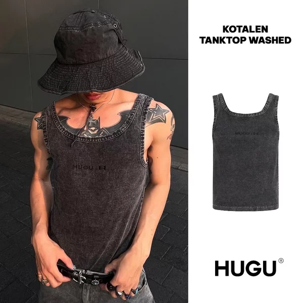 Áo tank top ôm body, thêu logo, unisex local brand HUGU - KOTALEN TANKTOP WASHED