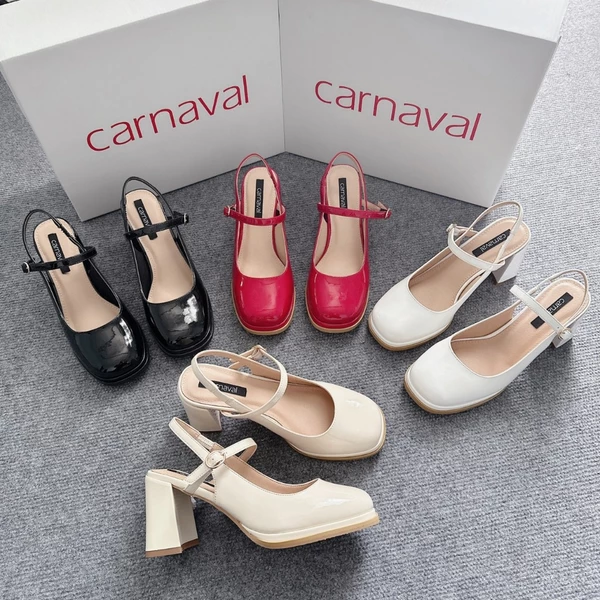 Sandal cao gót nữ mũi vuông, gót vuông quai hậu cao 8cm cao cấp, siêu sang Carnaval - VS28