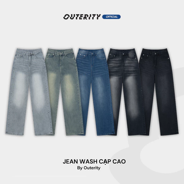 Quần Jean Outerity Wash Cạp Cao Form Unisex