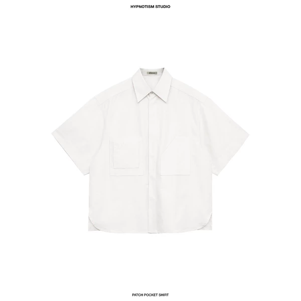 HYPNOTISM |'PATCH POCKETS SHIRT' Áo sơ mi tay ngắn 3 túi vuông form oversize chất poplin cotton dày dặn